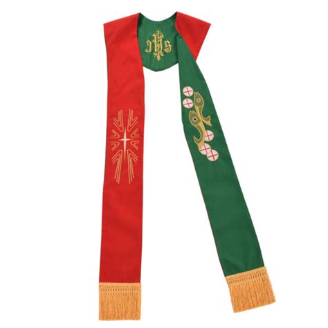 Blessume Clergy Reversible Stole Greenred Stole Priest Ihs Embroidered