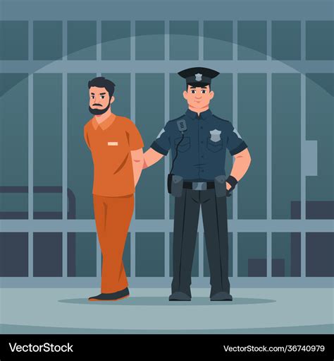 Policeman Arrest Thief Police Officer And Bandit Vector Image