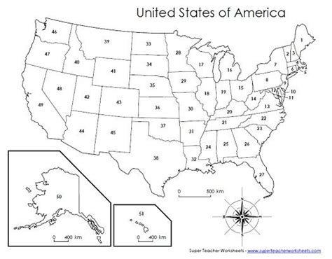 Usa Numbered Map Us Map Printable Geography Worksheets Map Worksheets