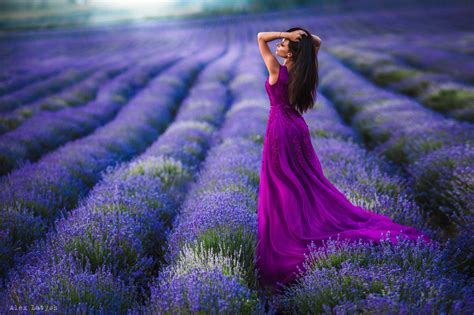 Field Plants Women Dress Women Outdoors Arms Up Model Brunette Lavender