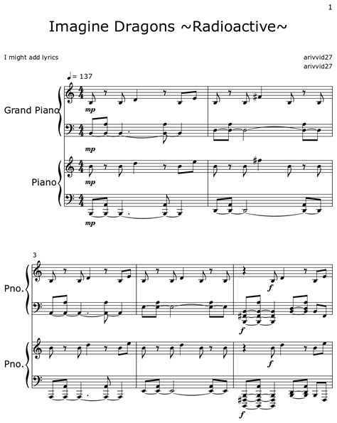 Imagine Dragons ~radioactive~ Sheet Music For Piano