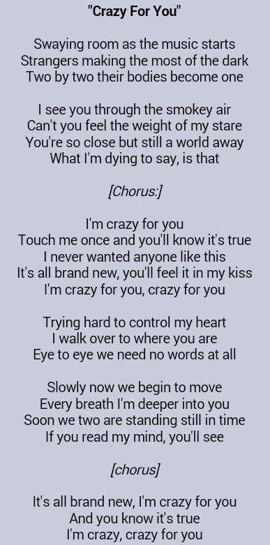 Madonna Crazy For You Great Song Lyrics Yours Lyrics Linger Lyrics
