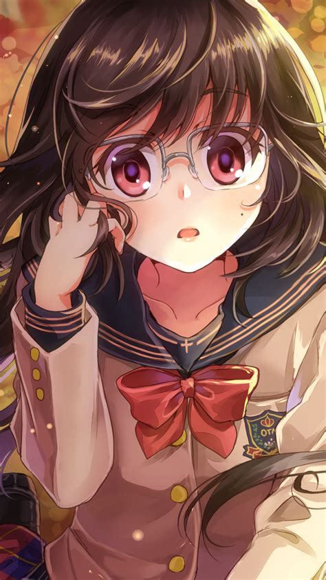 Download 1080x1920 Anime Girl Glasses Meganekko School Uniform Cute