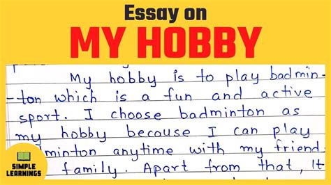 my hobby essay in english 300 words essay on my hobby in english youtube