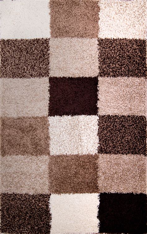 Brown Beige Shaggy 5x7 Area Shag Rug Modern Boxes Carpet Actual 49