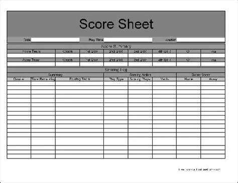 Free Basic Football Score Sheet