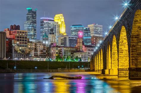 The View Of Downtown Minneapolis From Across The Mississippi River Near