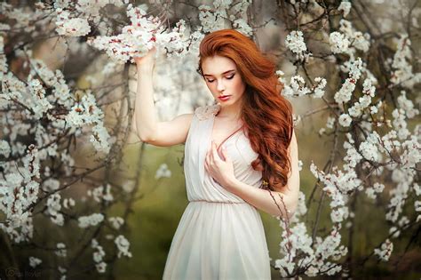 Alexandra Girskaya Flowers Redhead Model Dress Hd Wallpaper Peakpx