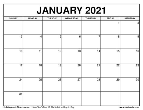 Free printable january 2021 calendar. Printable January 2021 Calendars