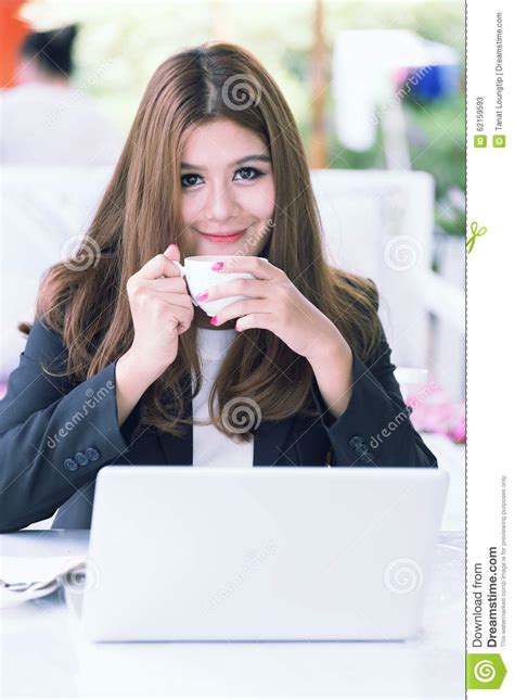 Asia Young Business Woman In A Cafe Stock Image Image Of Communication Drink 62159593