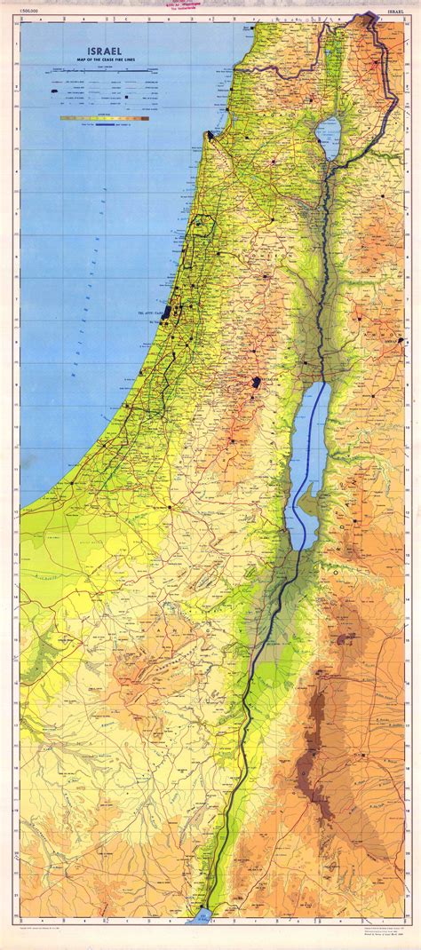 Large Scale Detailed Physical Map Of Israel With All Roads Cities And