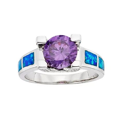 Cubic Zirconia And Lab Created Blue Opal Sterling Silver Ring