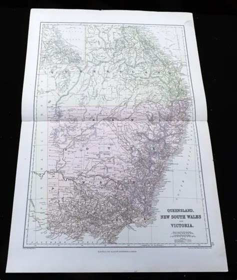 Map Of Australia Antique Original 1888 Queensland New South Wales