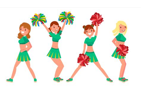 Female Cheerleader Vector Different Poses Dancing Sheerleading Woman