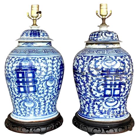 Pair Of Vintage Asian Ginger Jar Lamps In Hammered Resin For Sale At