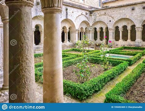 The Peaceful Courtyard Of A Medieval French Monastery Editorial Stock
