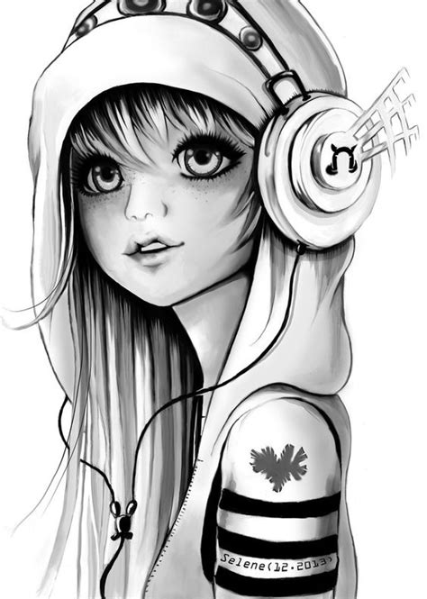 Anime Girl With Headphones Coloring Pages Coloring Pages