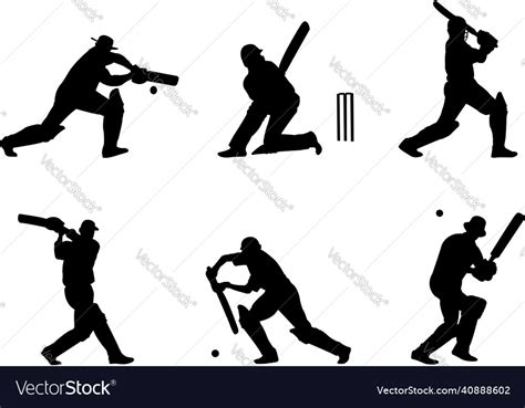 Cricket Players Silhouettes Royalty Free Vector Image