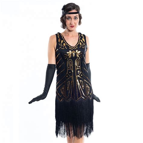 1920s Black And Gold Georgia Beaded Flapper Dress Flapper Boutique