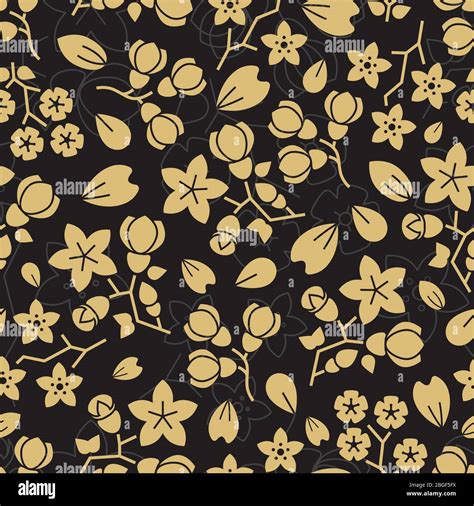 Fashion Golden Flowers Seamless Pattern Design Vector Floral Flower