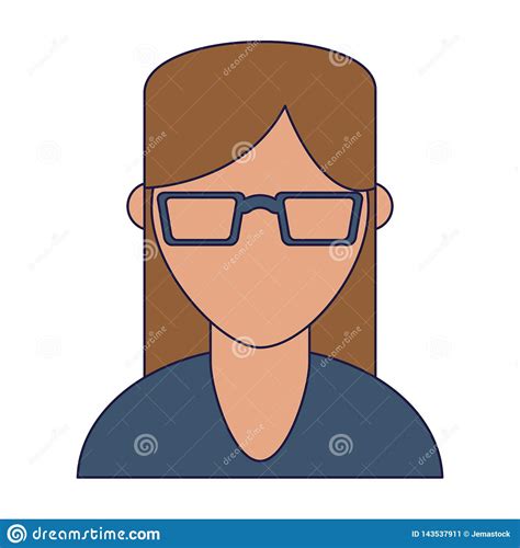 Woman With Glasses Avatar Profile Blue Lines Stock Vector