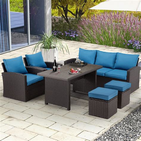 6 Pieces Outdoor Sectional Dining Set All Weather Patio