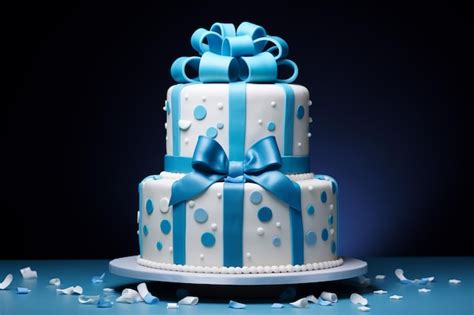 Premium Ai Image There Is A Three Tiered Cake With Blue And White Decorations Generative Ai