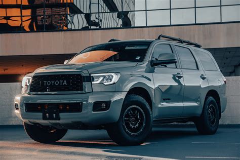 2021 Toyota Sequoia Trd Pro In Lunar Rock Front Drivers 34 View