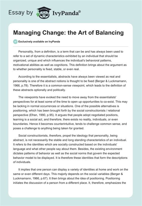Managing Change The Art Of Balancing Words Essay Example