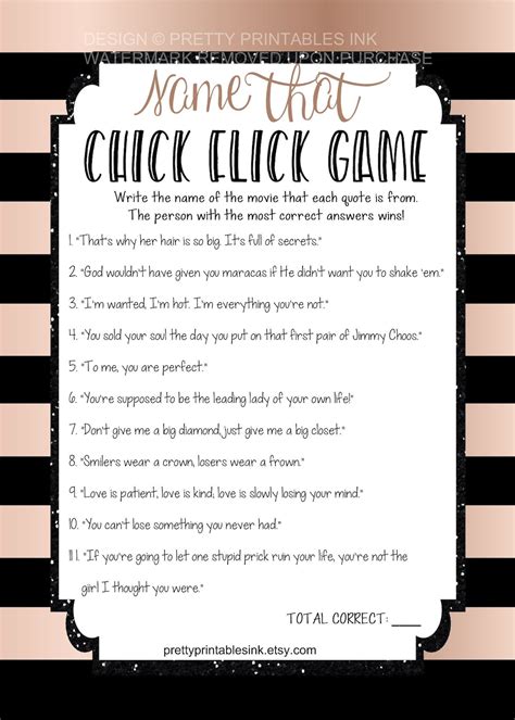 Chick Flick Game Printable Girls Night In Game Printable Etsy