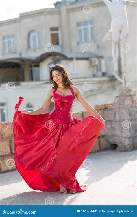 Beautiful Woman In A Red Dress Stock Image Image Of Style Isolated