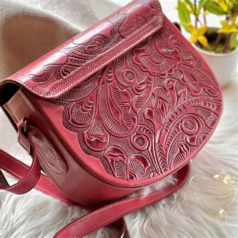 Carved Leather Saddle Bag • Western Purse Crossbody • Small Bag For