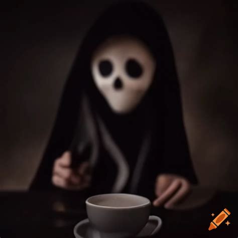Cute Ghost Drinking Coffee