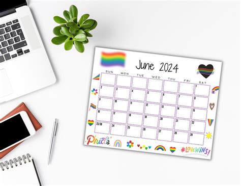 editable printable june calendar 2024 summer lgbt calendar etsy canada
