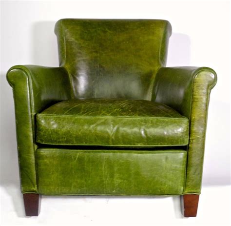 Antique French Distressed Emerald Green Leather Club Chair At 1stdibs