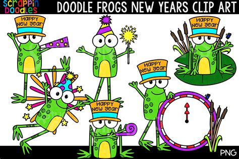 Doodle Frogs New Years Clip Art Cute New Year Frog