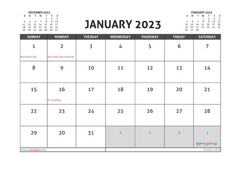 Free Printable January 2023 Calendar 12 Templates January Monday 2023