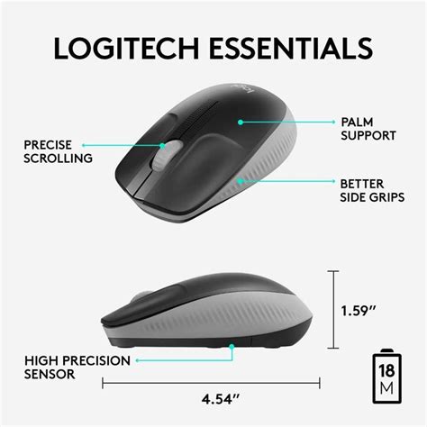 Logitech Wireless Mouse M190 Full Size Ambidextrous Curve Design M190