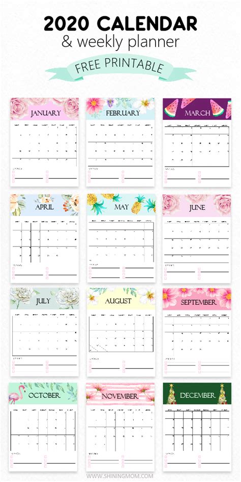 Use the free printable 2020 calendar to write down special dates and important events of 2020, use it on school, workplace, desk, wall, and write important things to do during the day like due date, meetings, presentations, special business task, things to do and more. 2020 FREE Printable Calendars - Lolly Jane