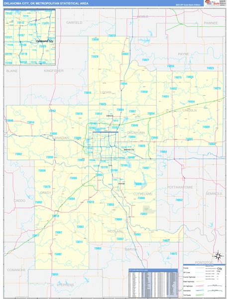 Oklahoma City Ok Metro Area Wall Map Basic Style By Marketmaps