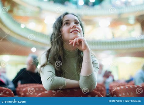 Smiling Woman Enjoying Theatre Performance Stock Image Image Of