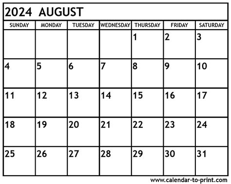 Printable Calendar August 2024 Free Madge Rosella