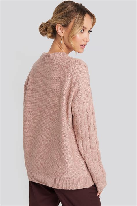 Cable Knitted Oversized Sweater Pink Na