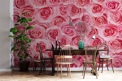 Beautiful Pink Roses Wall Mural Wallpaper Rose Self Adhesive Etsy India
