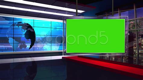 News Tv Studio Set 45 Virtual Green Screen Background Loop Stock Images