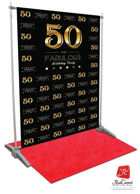 50 And Fabulous Birthday Backdrop Black 5x8 — Red Carpet Runner And Red