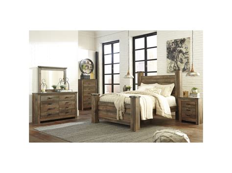 Signature Design By Ashley Trinell Rustic Look Queen Poster Bed Royal