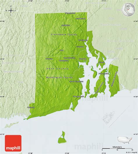 Physical Map Of Rhode Island Lighten