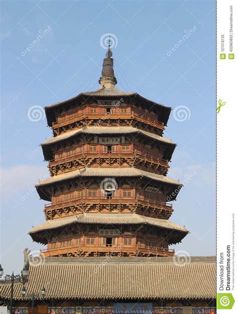 Famous Ancient Chinese Architecture Wooden Pagoda In Yingxianshanxi
