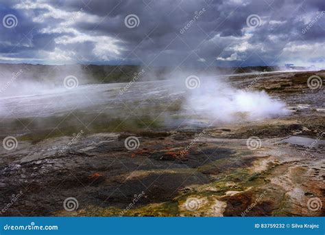 Hot Steam Over The Source Of The Thermal Waters Hveravellir Iceland